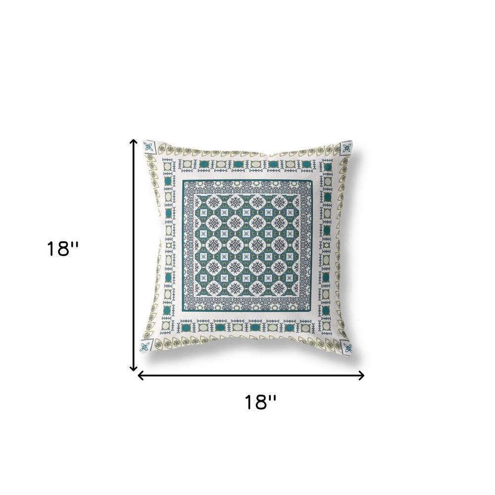 18" X 18" White And Green Zippered Floral Indoor Outdoor Throw Pillow. Picture 6
