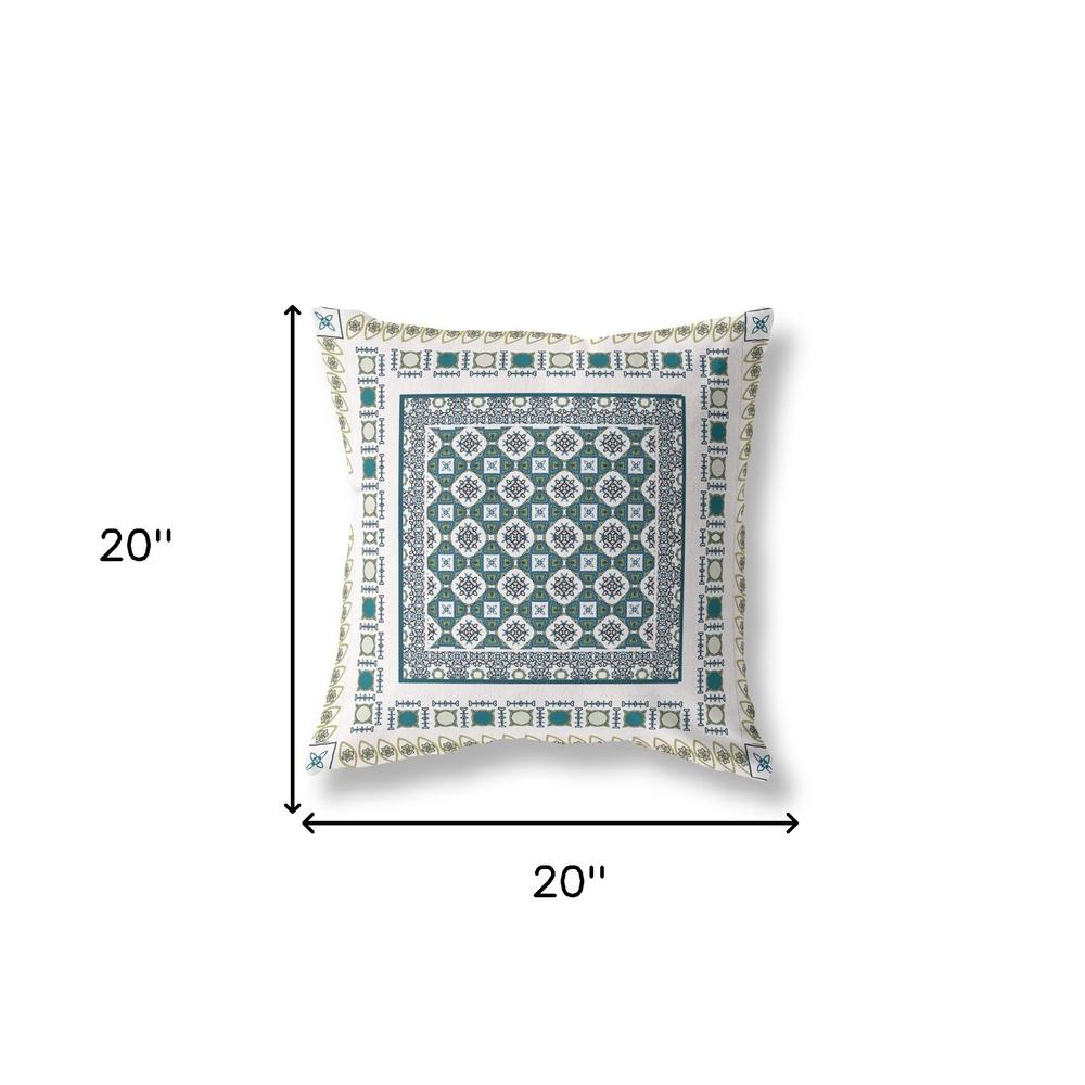20"x20" White And Green Zippered Suede Floral Throw Pillow. Picture 6