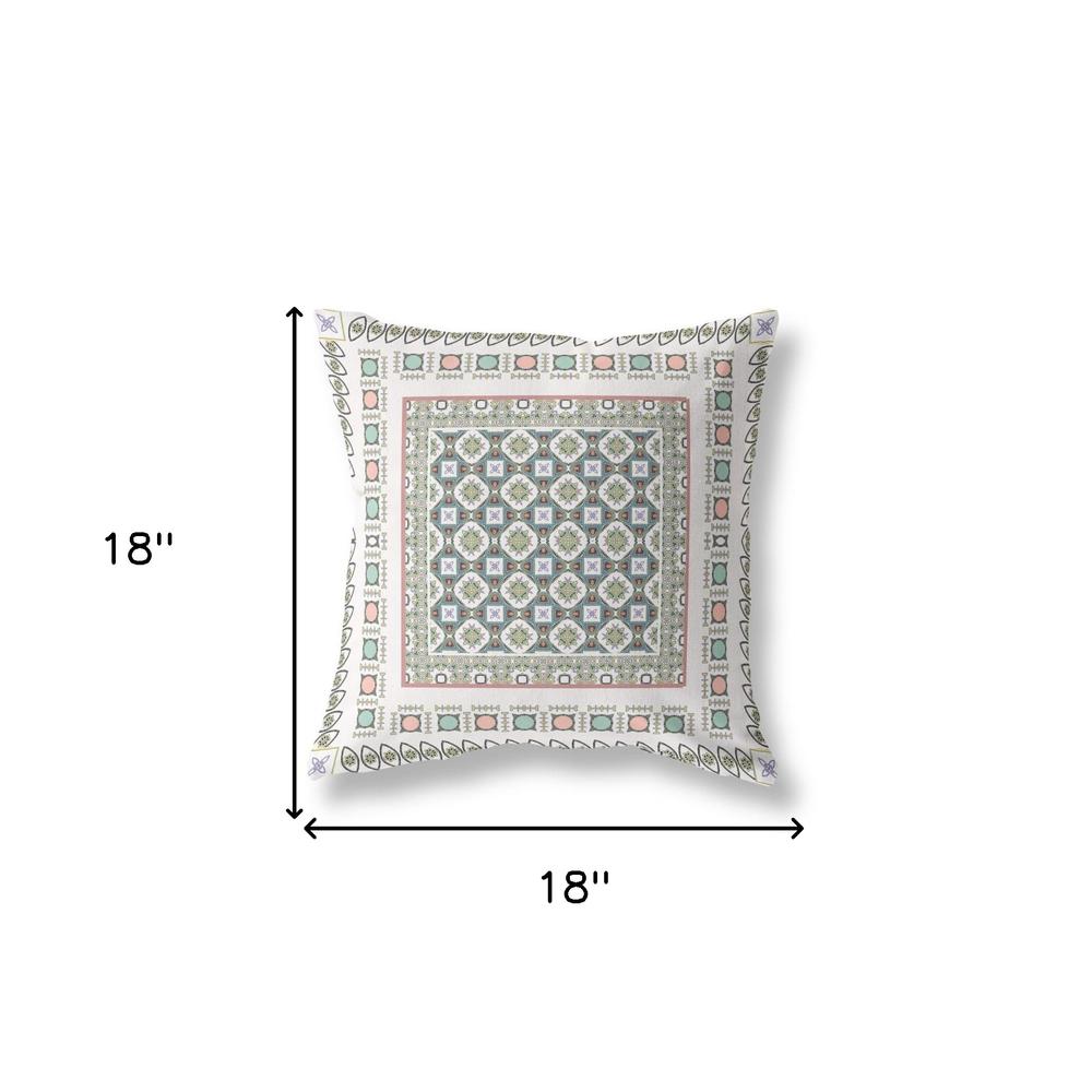 18" X 18" White And Blue Zippered Floral Indoor Outdoor Throw Pillow. Picture 6