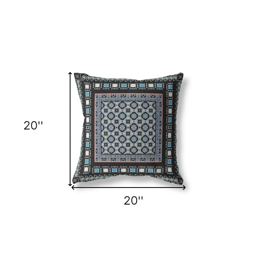 20"x20" Black And Blue Zippered Suede Floral Throw Pillow. Picture 5