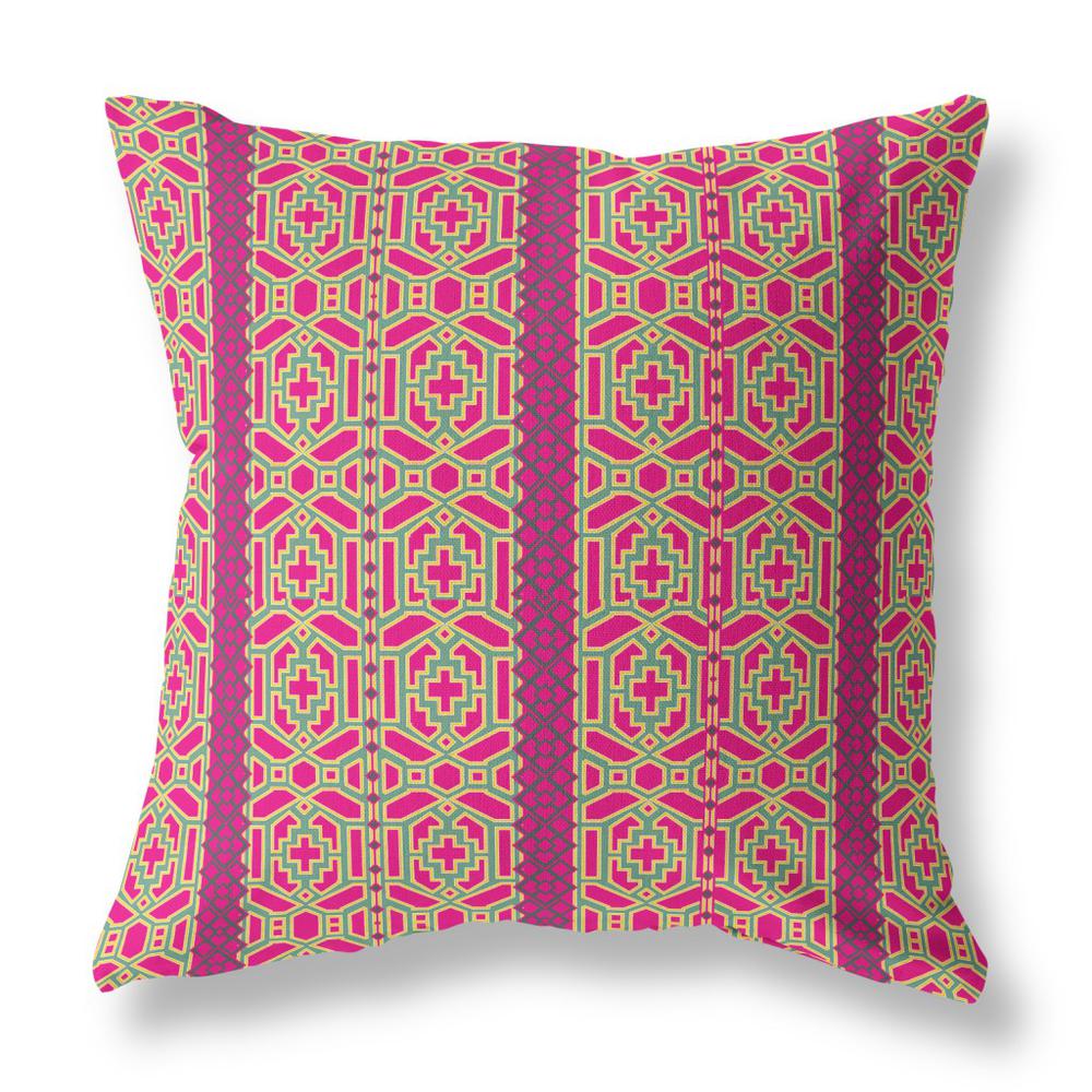 18" X 18" Pink And Green Zippered Geometric Indoor Outdoor Throw Pillow. Picture 1