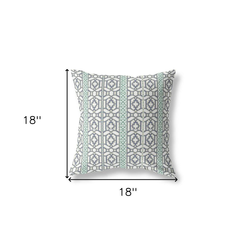 18" X 18" White And Gray Zippered Geometric Indoor Outdoor Throw Pillow. Picture 6