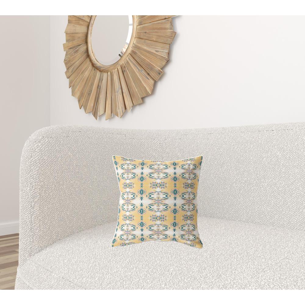 16" X 16" White And Yellow Zippered Geometric Indoor Outdoor Throw Pillow. Picture 3