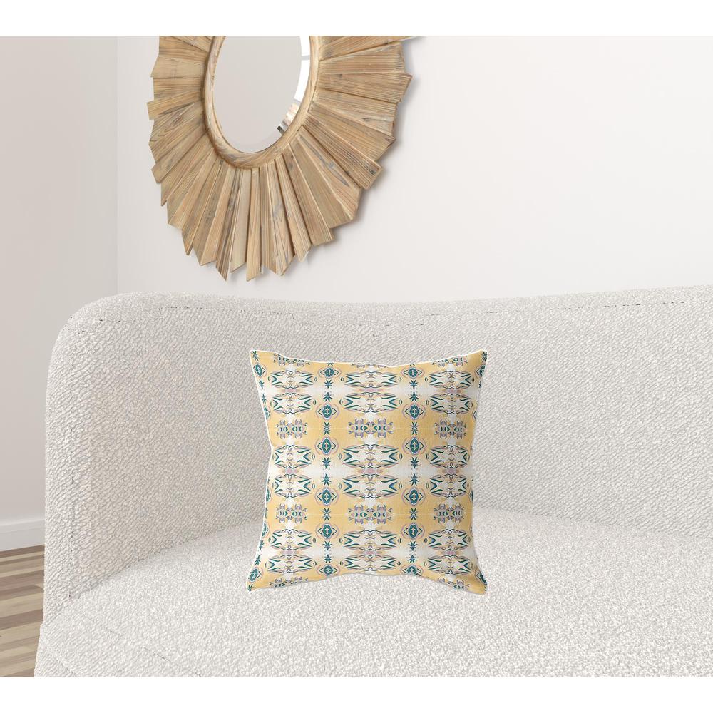 18" X 18" White And Yellow Zippered Geometric Indoor Outdoor Throw Pillow. Picture 3