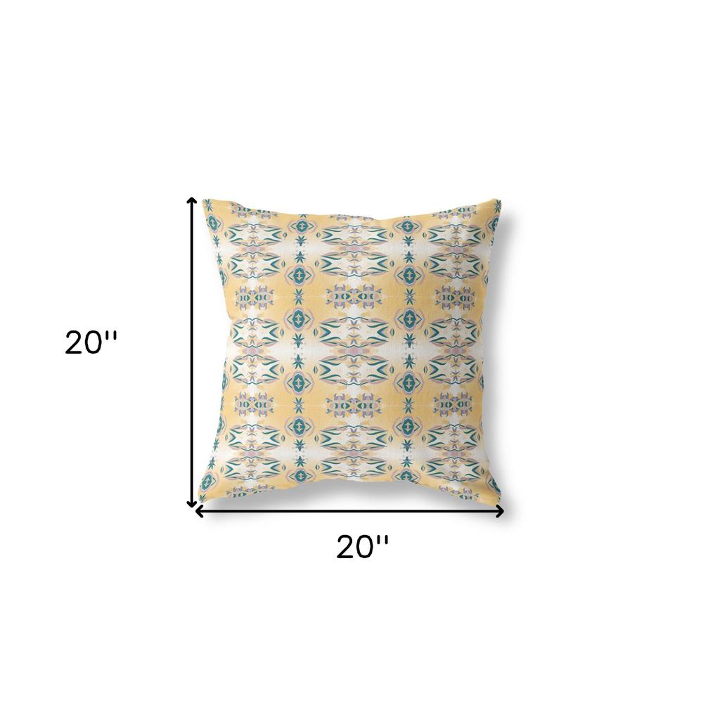 20"x20" White And Yellow Zippered Suede Geometric Throw Pillow. Picture 6