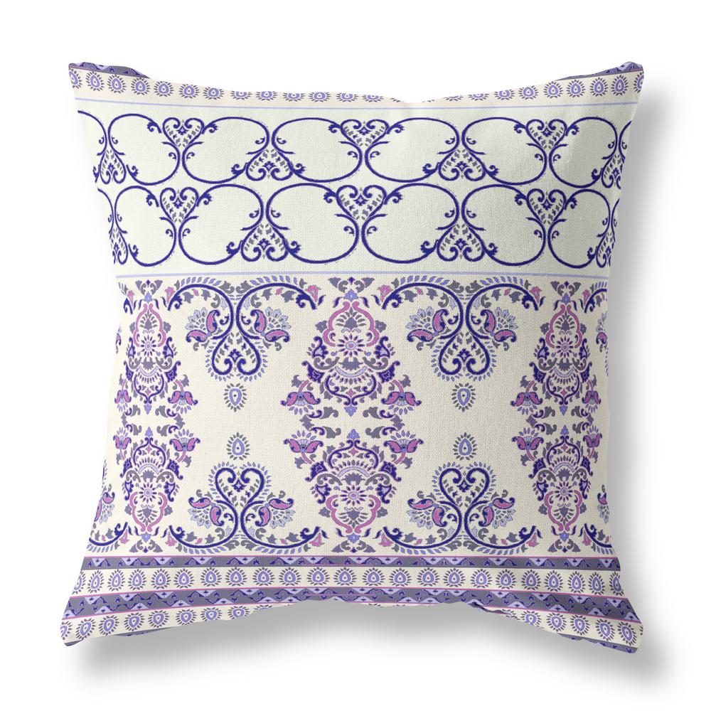 18" X 18" White And Purple Zippered Geometric Indoor Outdoor Throw Pillow. Picture 1