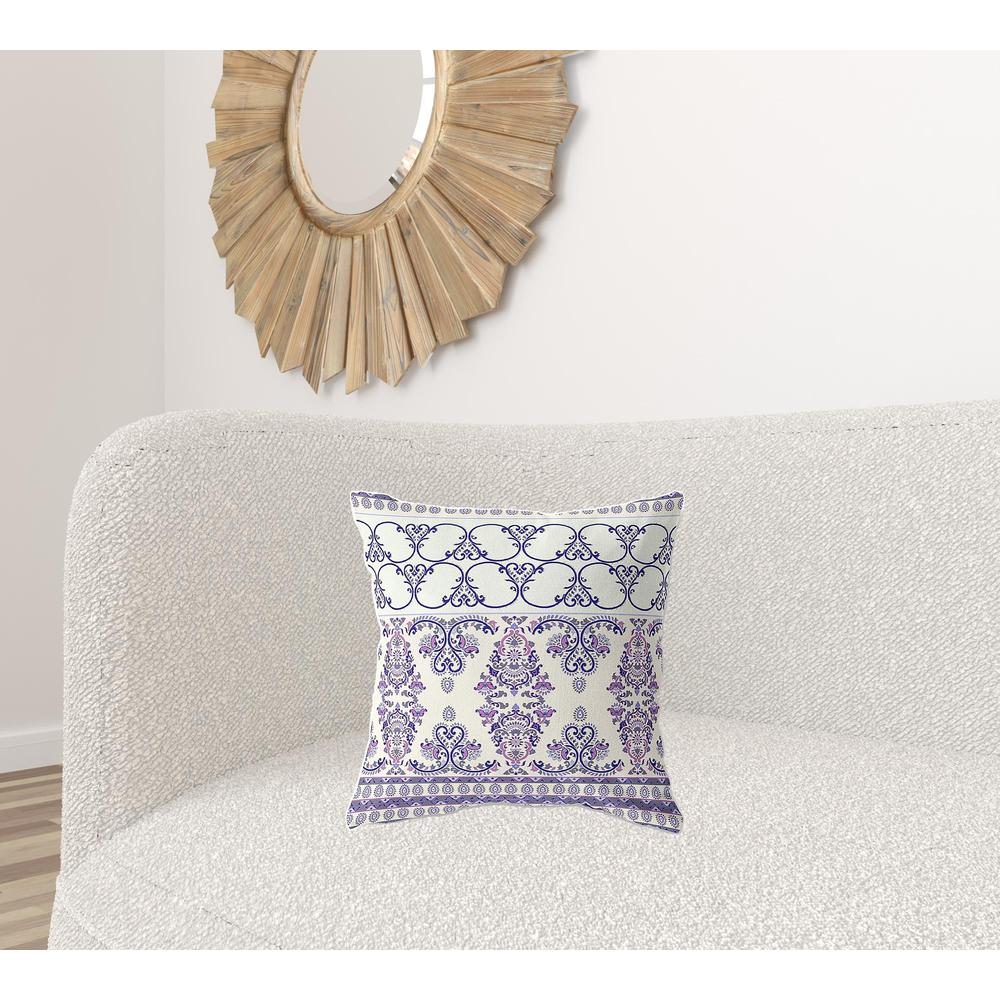 18" X 18" White And Purple Zippered Geometric Indoor Outdoor Throw Pillow. Picture 3