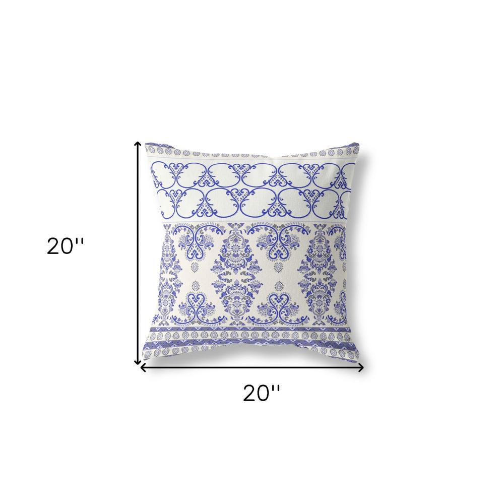 20"x20" White And Blue Zippered Suede Geometric Throw Pillow. Picture 6