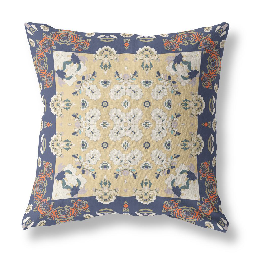 18" X 18" Blue And Yellow Zippered Geometric Indoor Outdoor Throw Pillow. Picture 1
