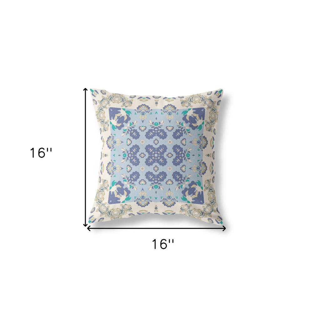 16" X 16" Off White And Blue Zippered Geometric Indoor Outdoor Throw Pillow. Picture 6
