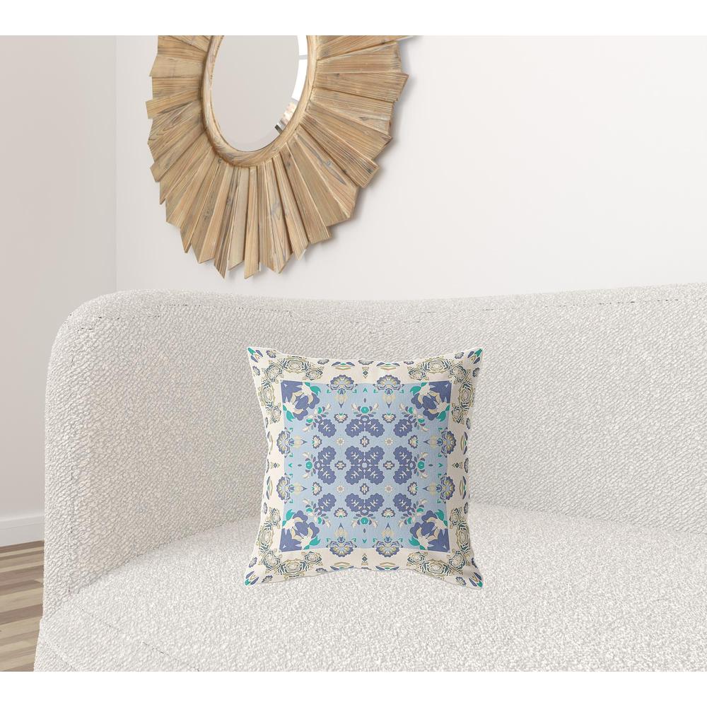 18" X 18" Off White And Blue Zippered Geometric Indoor Outdoor Throw Pillow. Picture 3