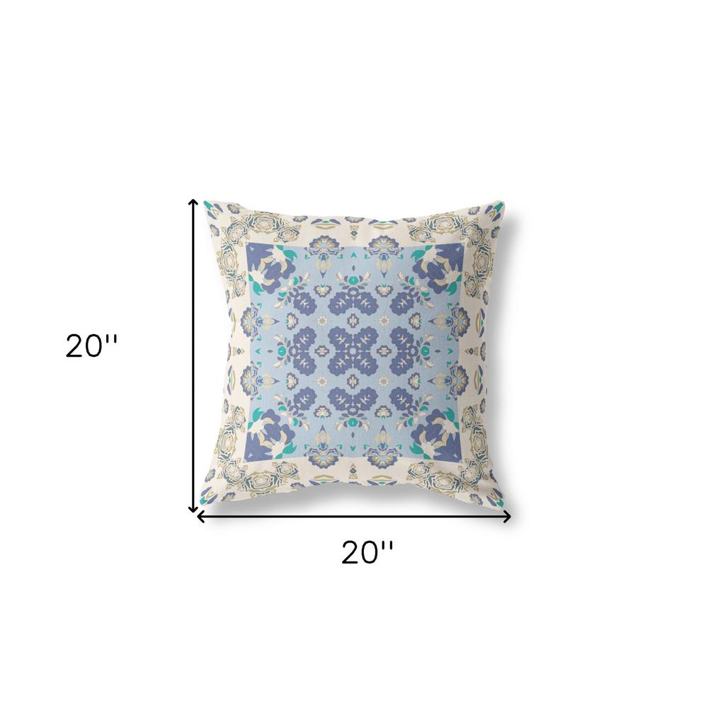 20"x20" Off White And Blue Zippered Suede Geometric Throw Pillow. Picture 6