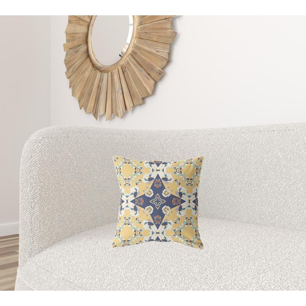 16" X 16" Yellow And Blue Zippered Geometric Indoor Outdoor Throw Pillow. Picture 3
