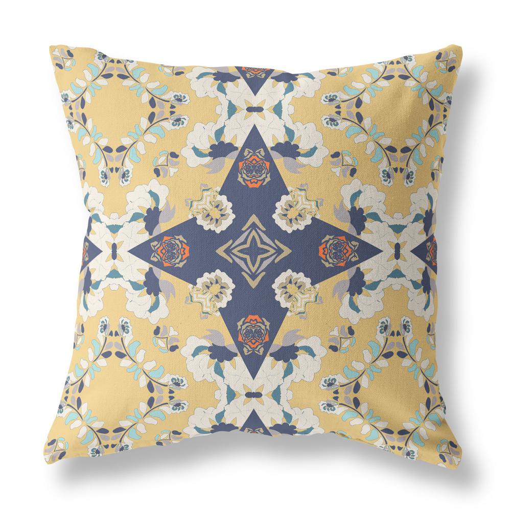 20"x20" Yellow And Blue Zippered Suede Geometric Throw Pillow. Picture 1