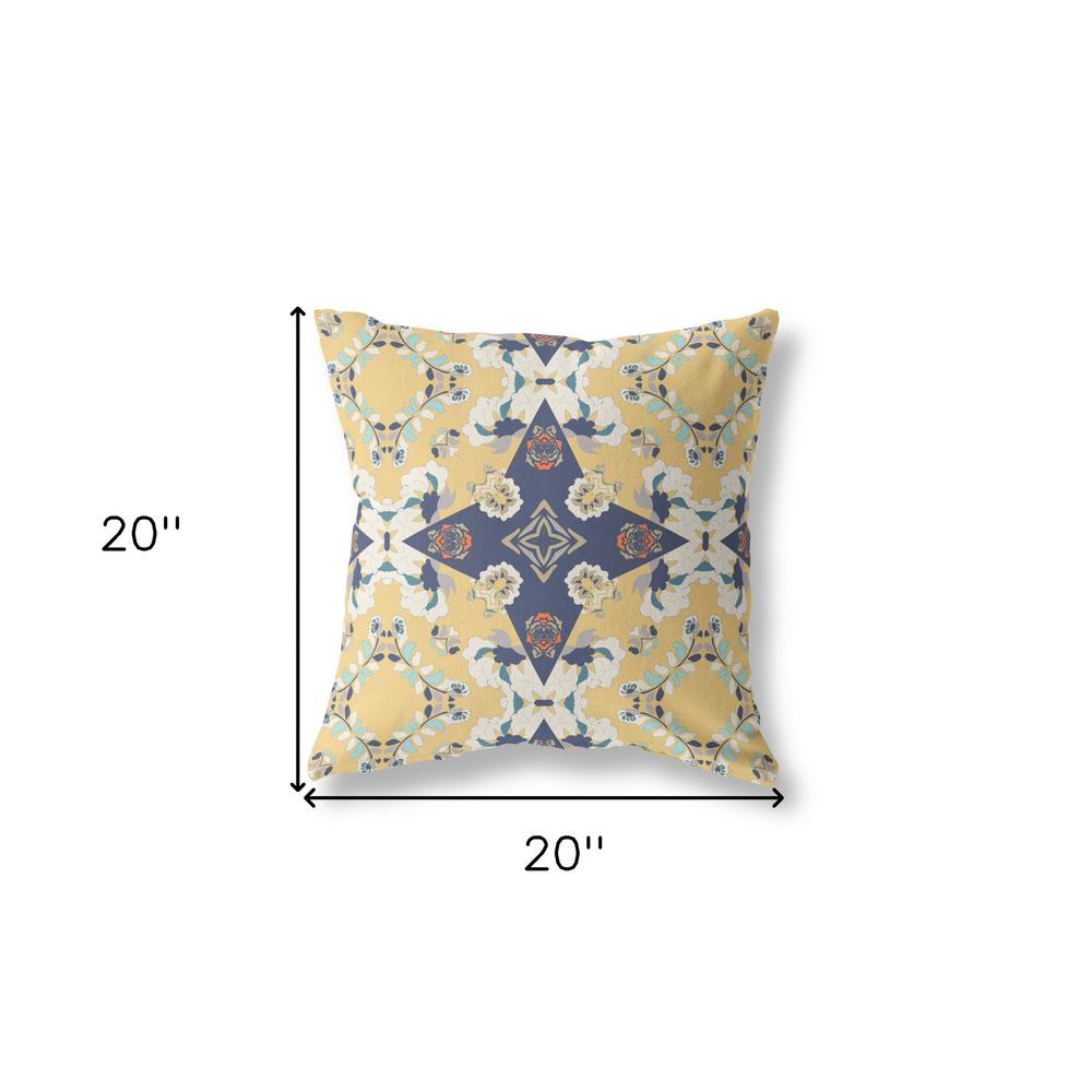 20"x20" Yellow And Blue Zippered Suede Geometric Throw Pillow. Picture 6