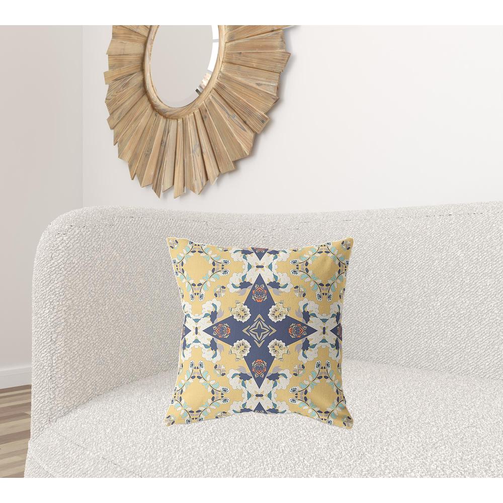 20"x20" Yellow And Blue Zippered Suede Geometric Throw Pillow. Picture 3