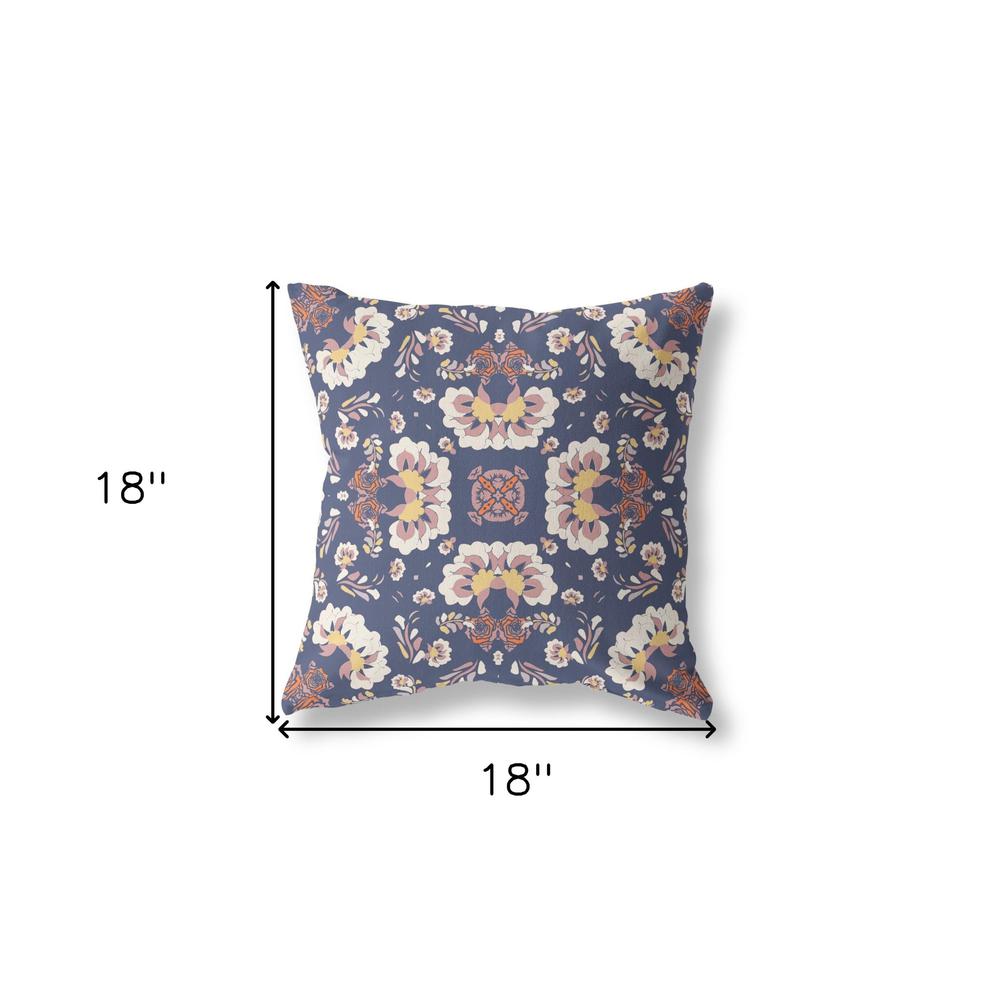 18" X 18" Blue And White Zippered Geometric Indoor Outdoor Throw Pillow. Picture 6