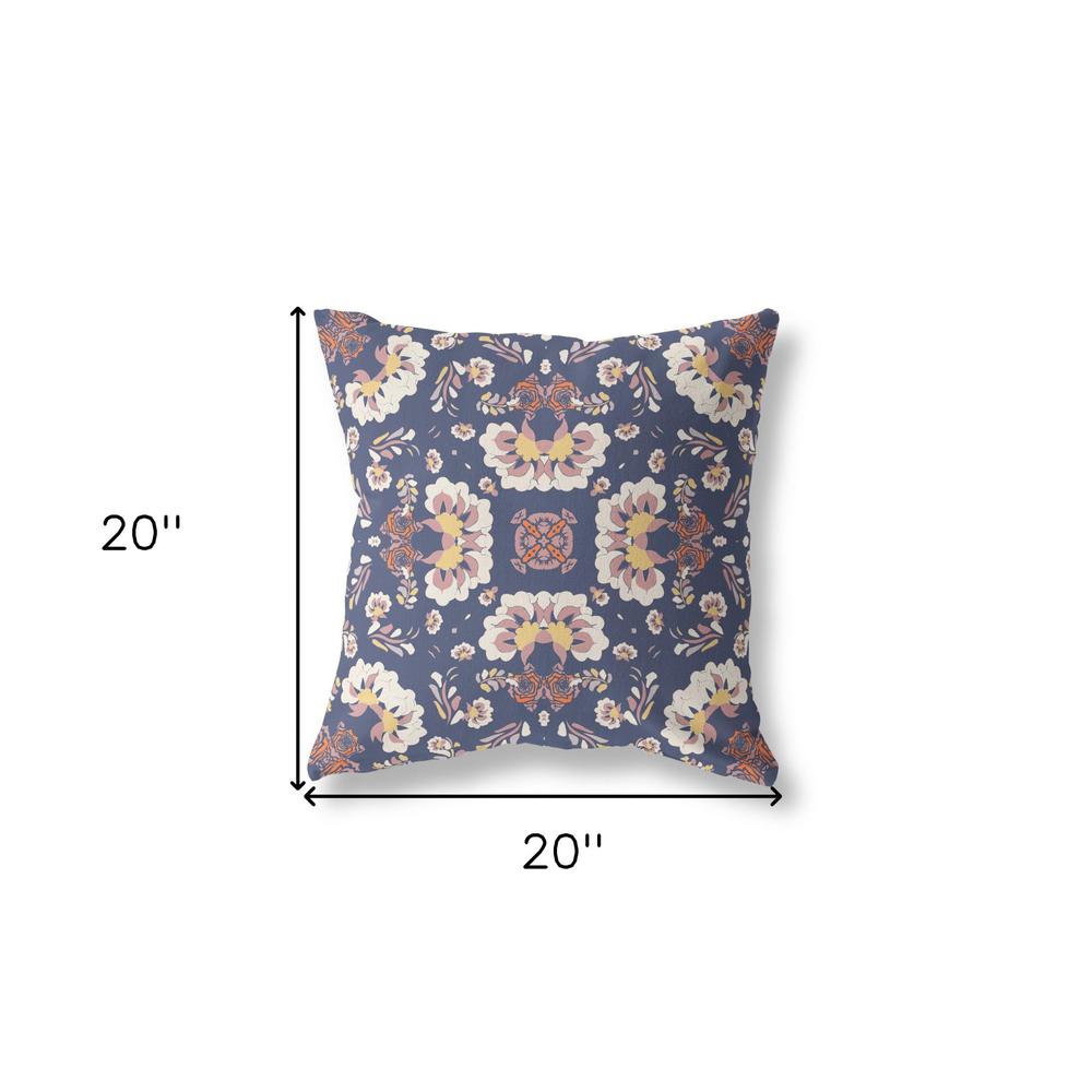 20"x20" Blue And White Zippered Suede Geometric Throw Pillow. Picture 6