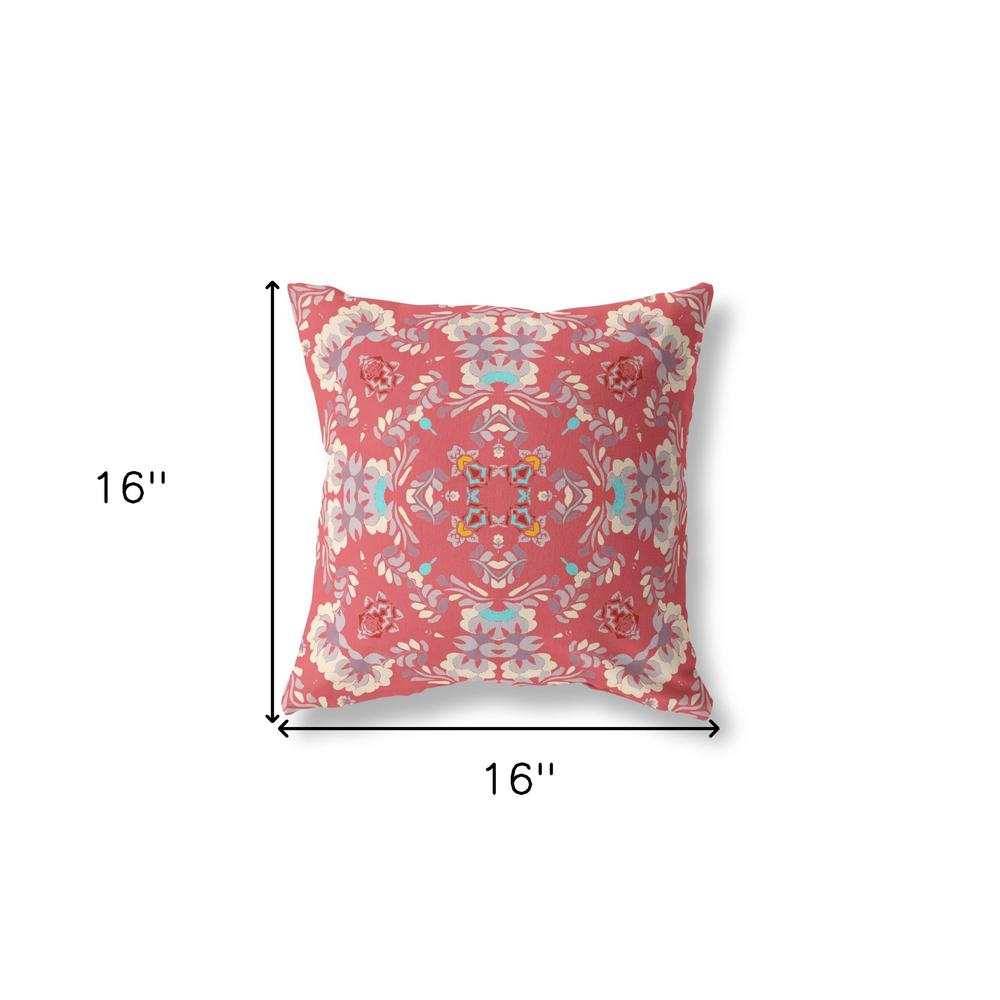 16" X 16" Red Zippered Geometric Indoor Outdoor Throw Pillow. Picture 6