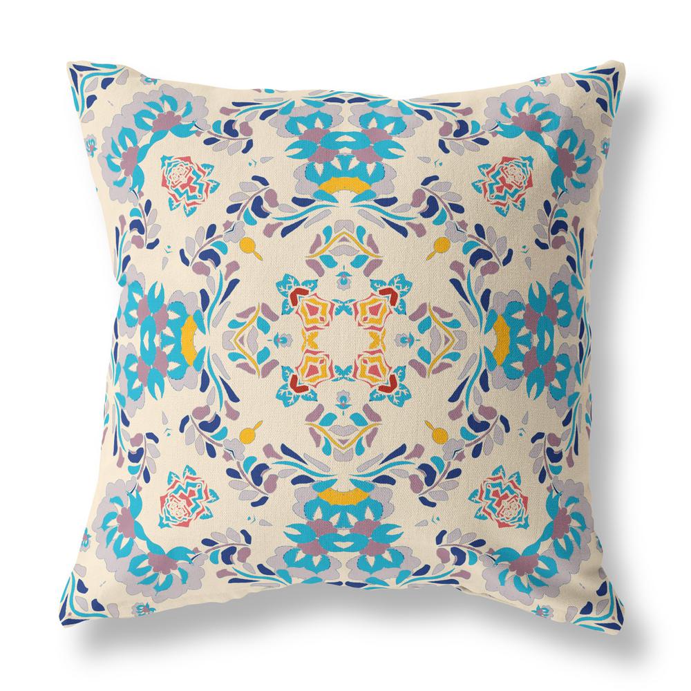 16" X 16" Off White And Blue Zippered Geometric Indoor Outdoor Throw Pillow. Picture 2