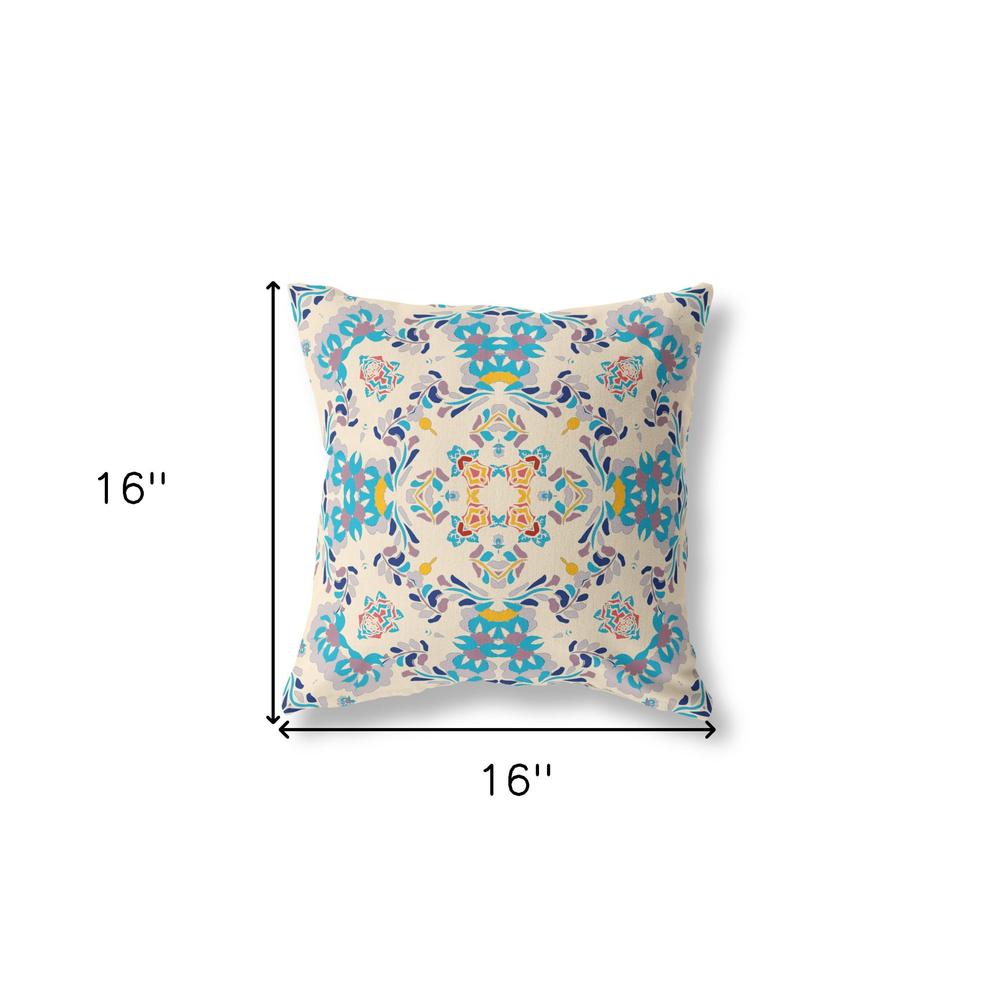 16" X 16" Off White And Blue Zippered Geometric Indoor Outdoor Throw Pillow. Picture 6