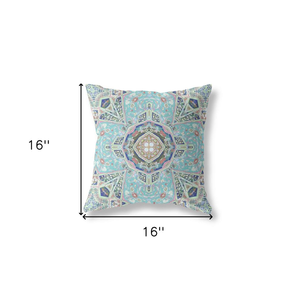 16" X 16" Aqua Zippered Geometric Indoor Outdoor Throw Pillow Cover & Insert. Picture 4