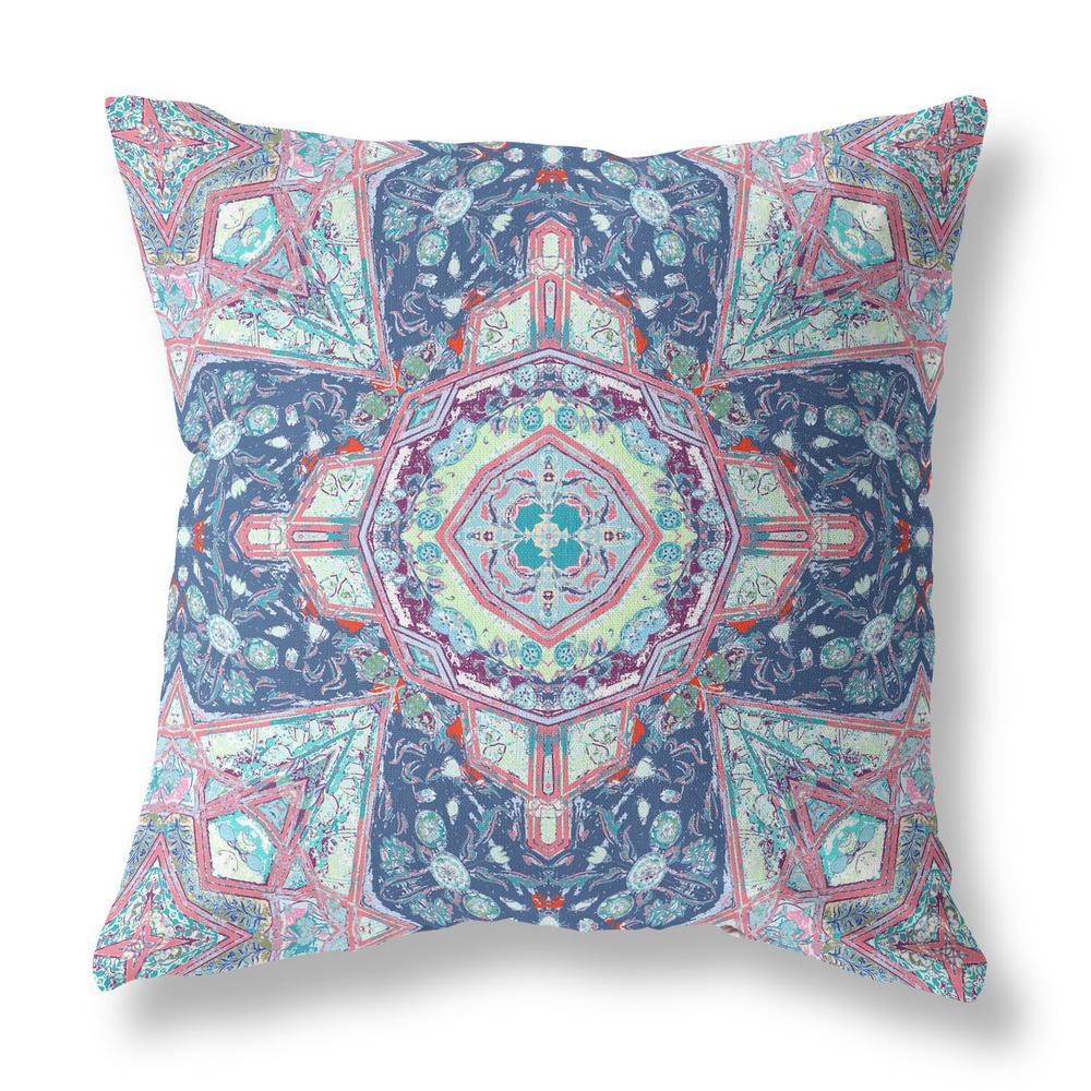 Blue, Pink Zippered Geometric Indoor Outdoor Throw Pillow Cover & Insert. Picture 1