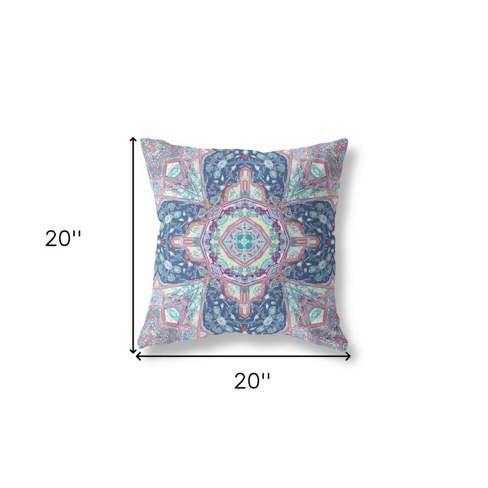 Blue, Pink Zippered Geometric Indoor Outdoor Throw Pillow Cover & Insert. Picture 4