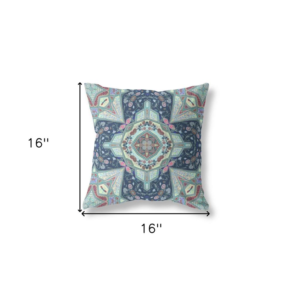 16" X 16" Indigo Zippered Geometric Indoor Outdoor Throw Pillow Cover & Insert. Picture 4
