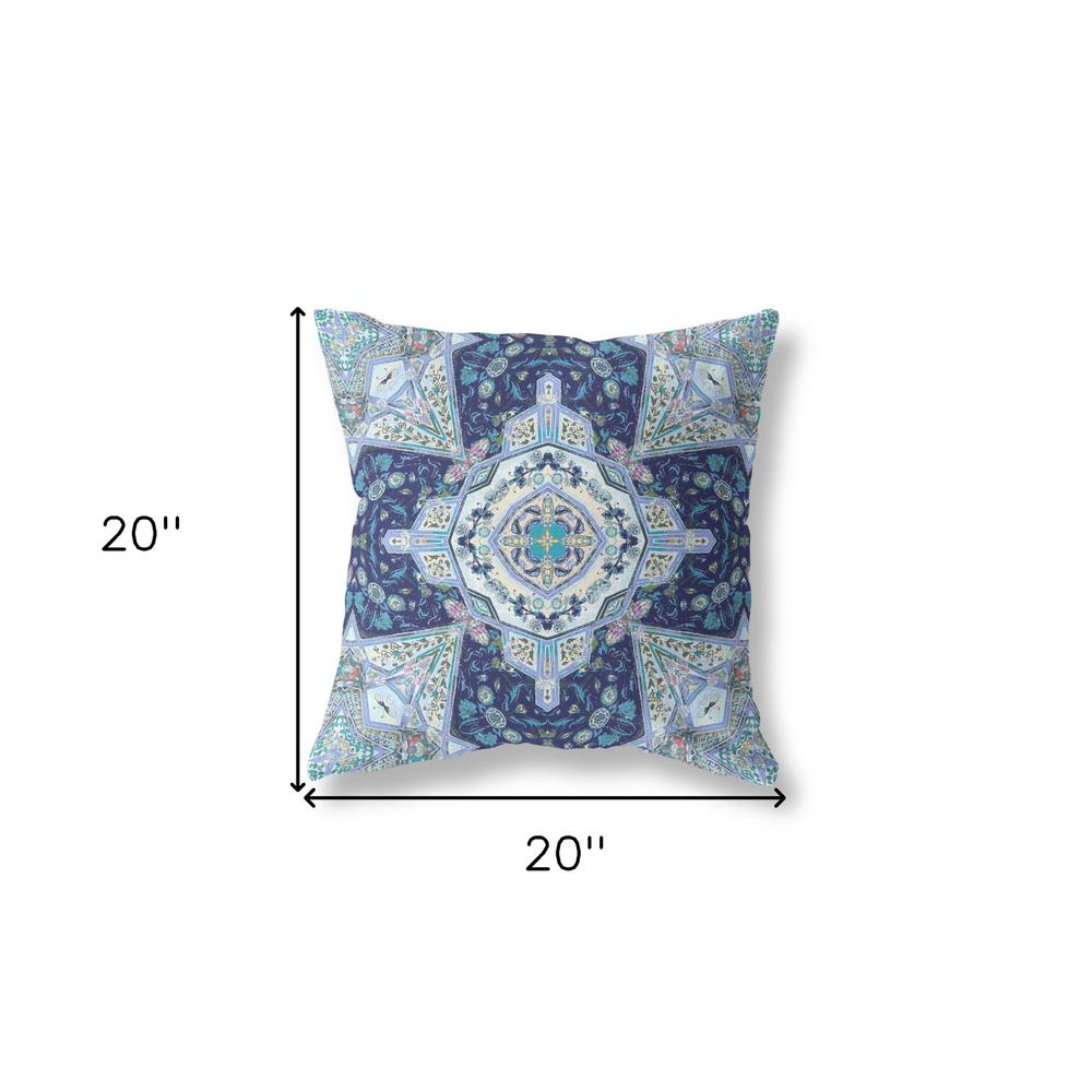 20" X 20" Indigo Zippered Geometric Indoor Outdoor Throw Pillow Cover & Insert. Picture 4