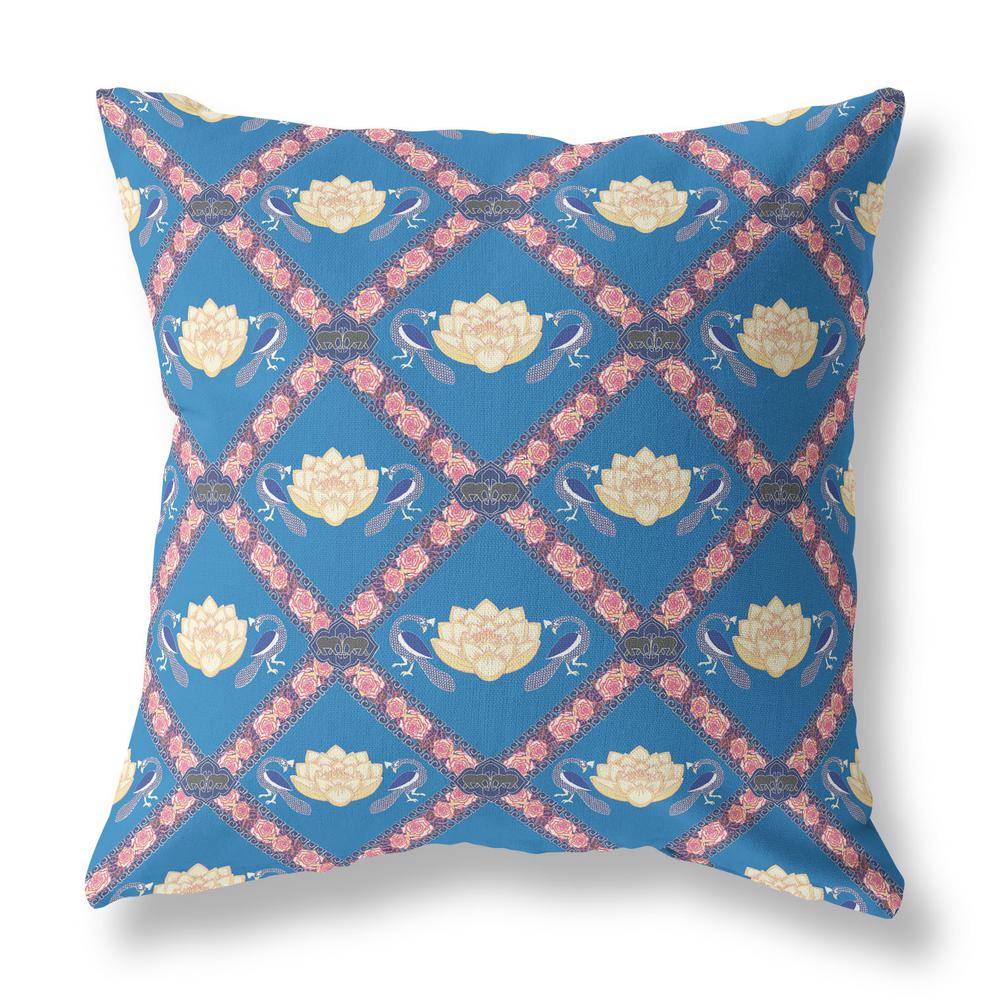 18"x18" Blue Yellow Pink Zippered Broadcloth Geometric Throw Pillow. Picture 1