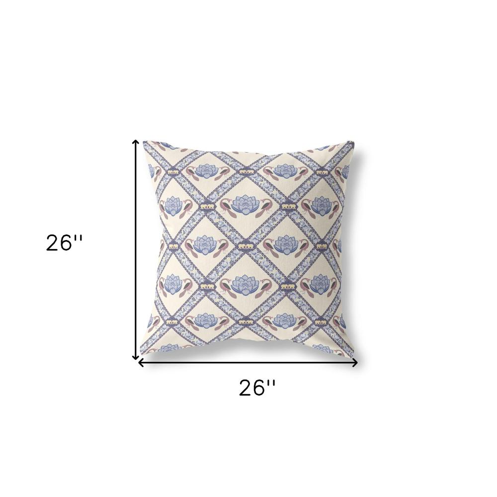 26" X 26" Cream And Brown Zippered Geometric Indoor Outdoor Throw Pillow. Picture 5