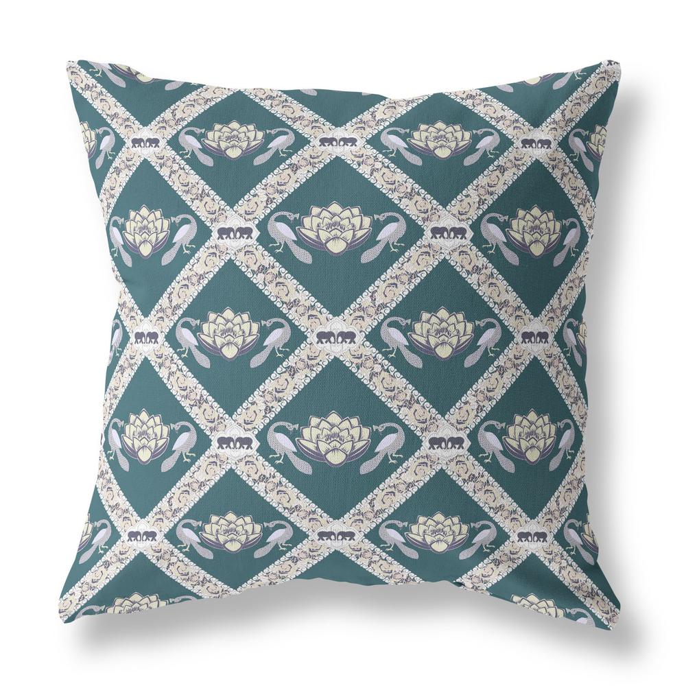 16" X 16" Dark Blue And Gray Zippered Geometric Indoor Outdoor Throw Pillow. Picture 1