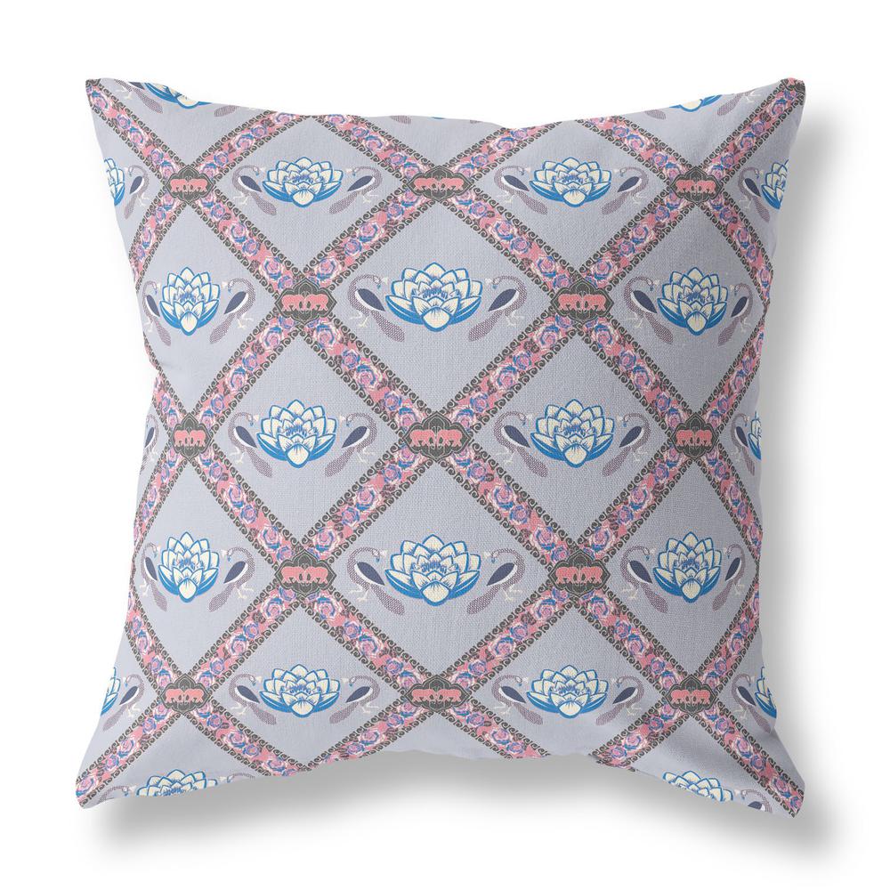 16" X 16" Gray And Pink Zippered Geometric Indoor Outdoor Throw Pillow. Picture 1