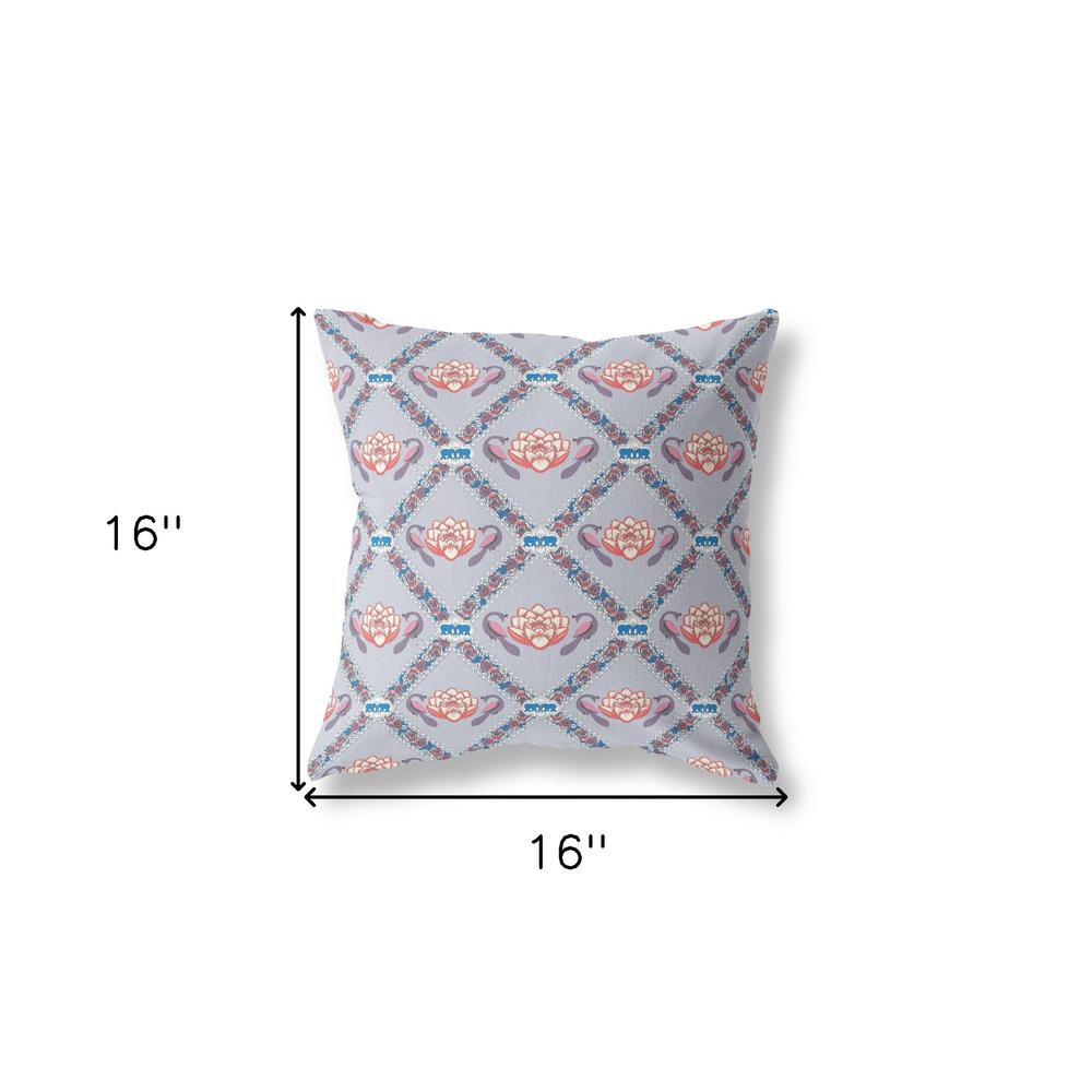 16" X 16" Gray And Blue Zippered Geometric Indoor Outdoor Throw Pillow. Picture 5