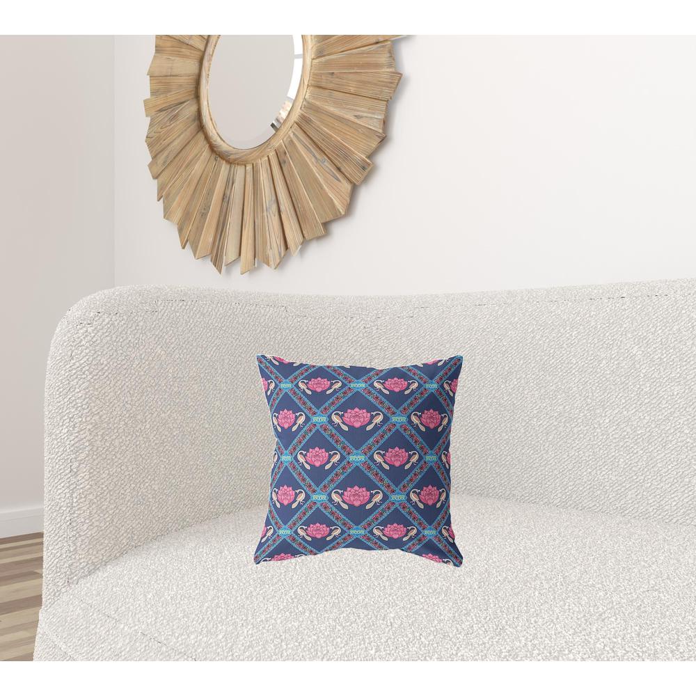 16" X 16" Indigo And Pink Zippered Geometric Indoor Outdoor Throw Pillow. Picture 2
