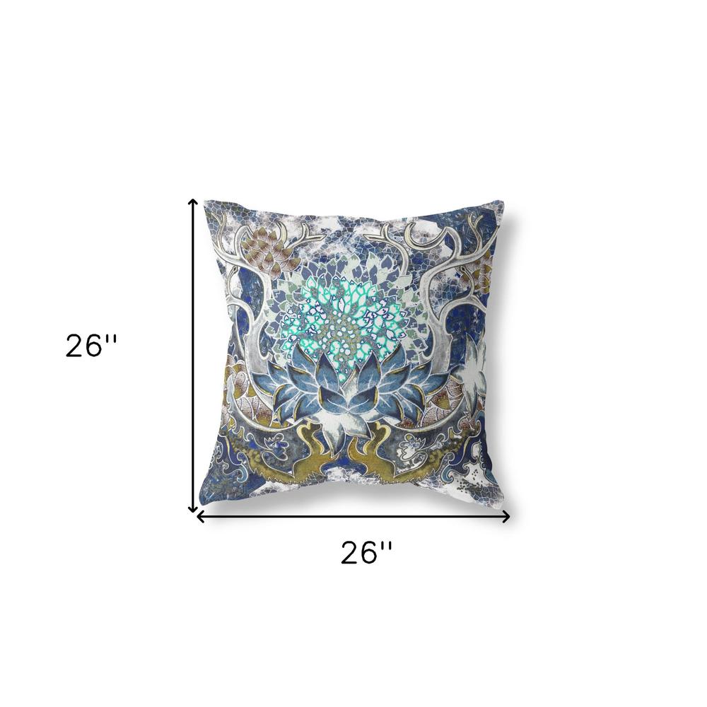 26" X 26" Blue And Green Zippered Geometric Indoor Outdoor Throw Pillow. Picture 5