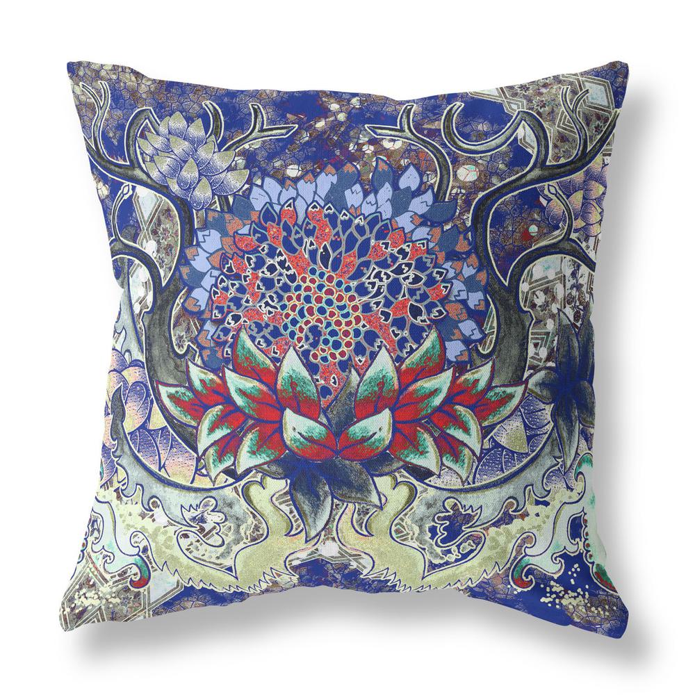16" X 16" Electric Blue And Blue Zippered Geometric Indoor Outdoor Throw Pillow. Picture 1