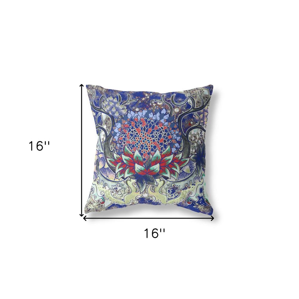 16" X 16" Electric Blue And Blue Zippered Geometric Indoor Outdoor Throw Pillow. Picture 5