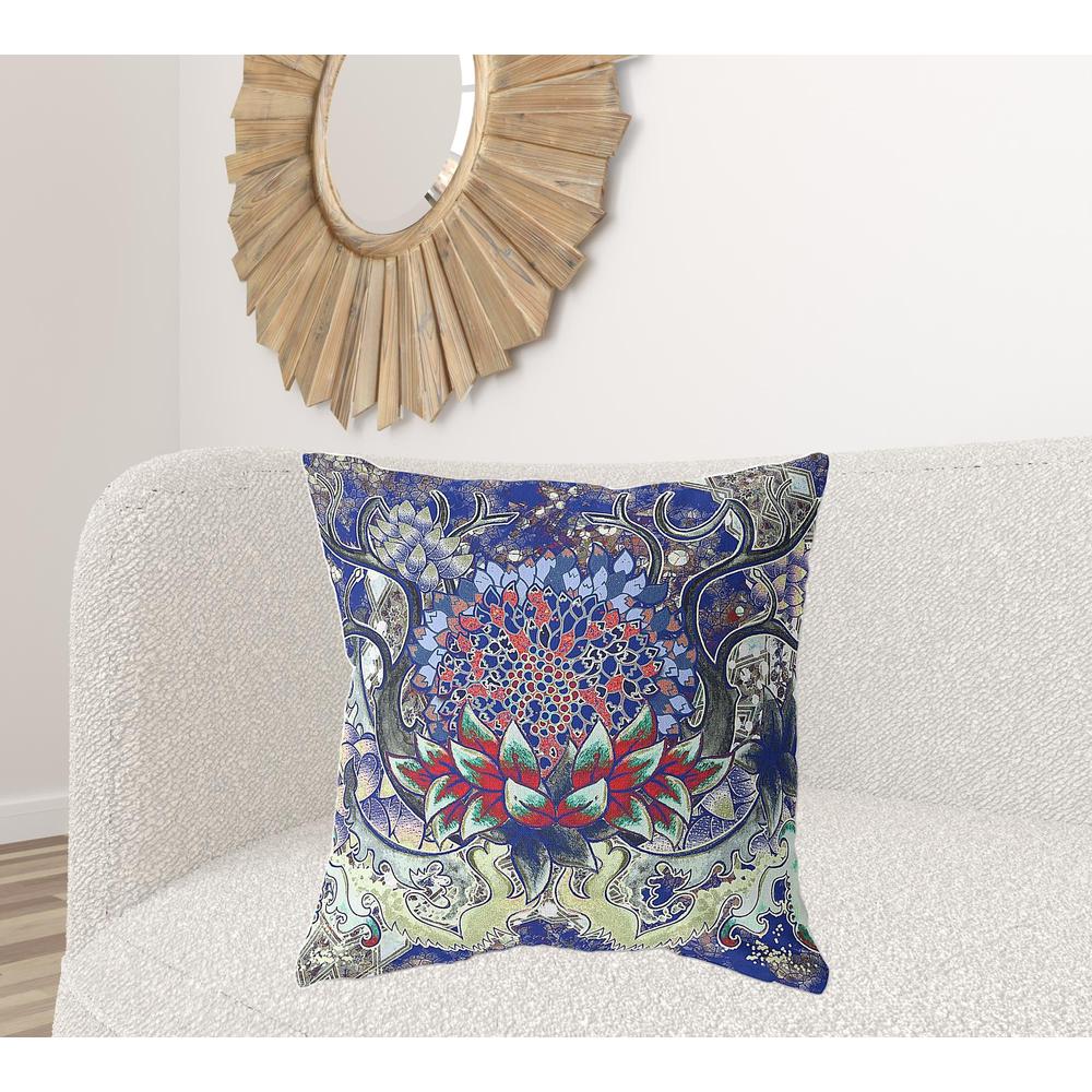26" X 26" Electric Blue And Blue Zippered Geometric Indoor Outdoor Throw Pillow. Picture 2