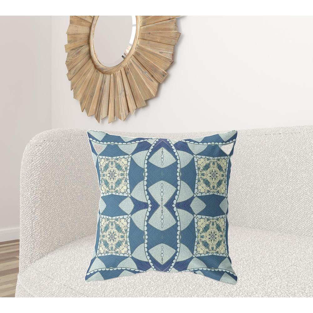 26" X 26" Blue And Cream Zippered Geometric Indoor Outdoor Throw Pillow. Picture 2