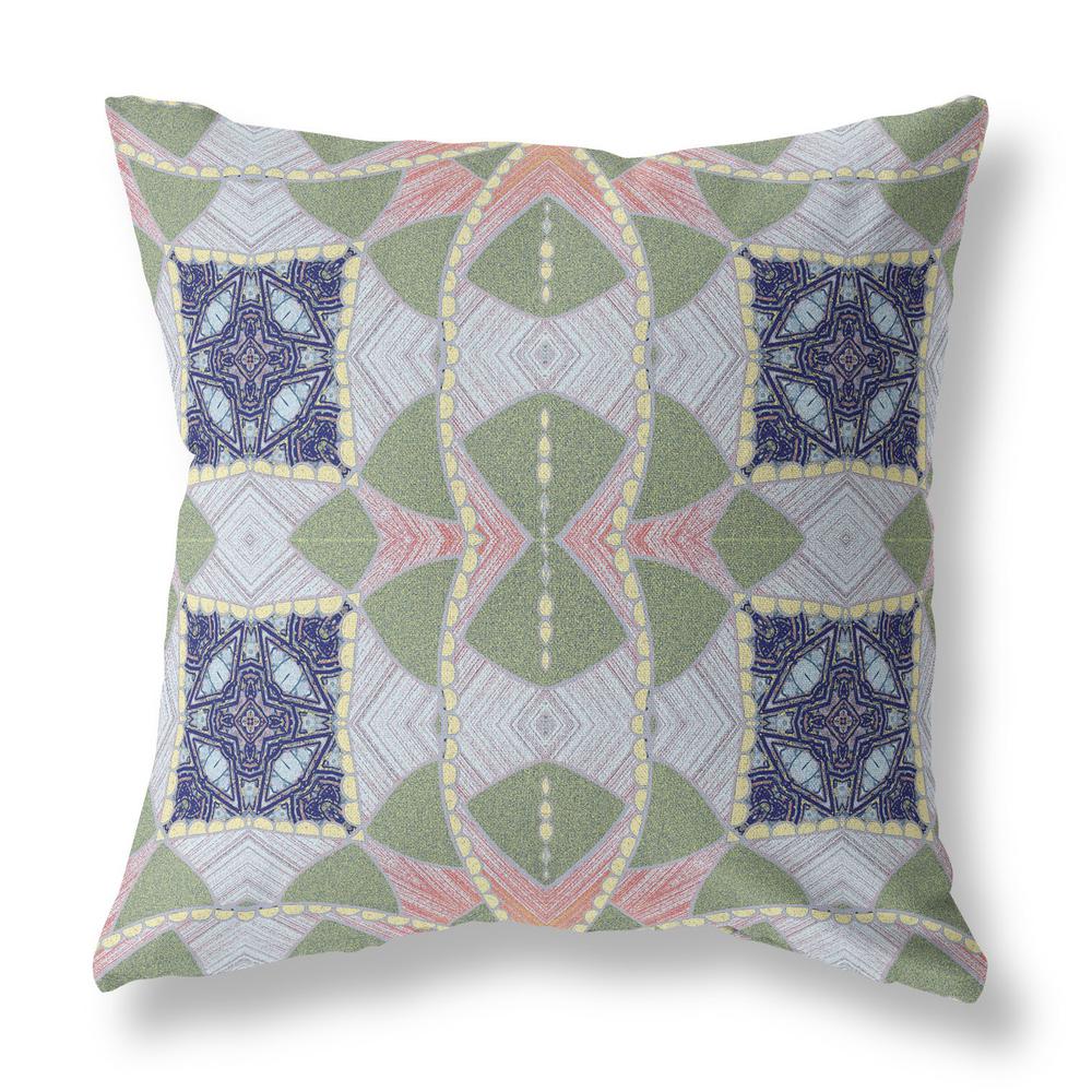 16" X 16" Green And Indigo Zippered Geometric Indoor Outdoor Throw Pillow. Picture 1