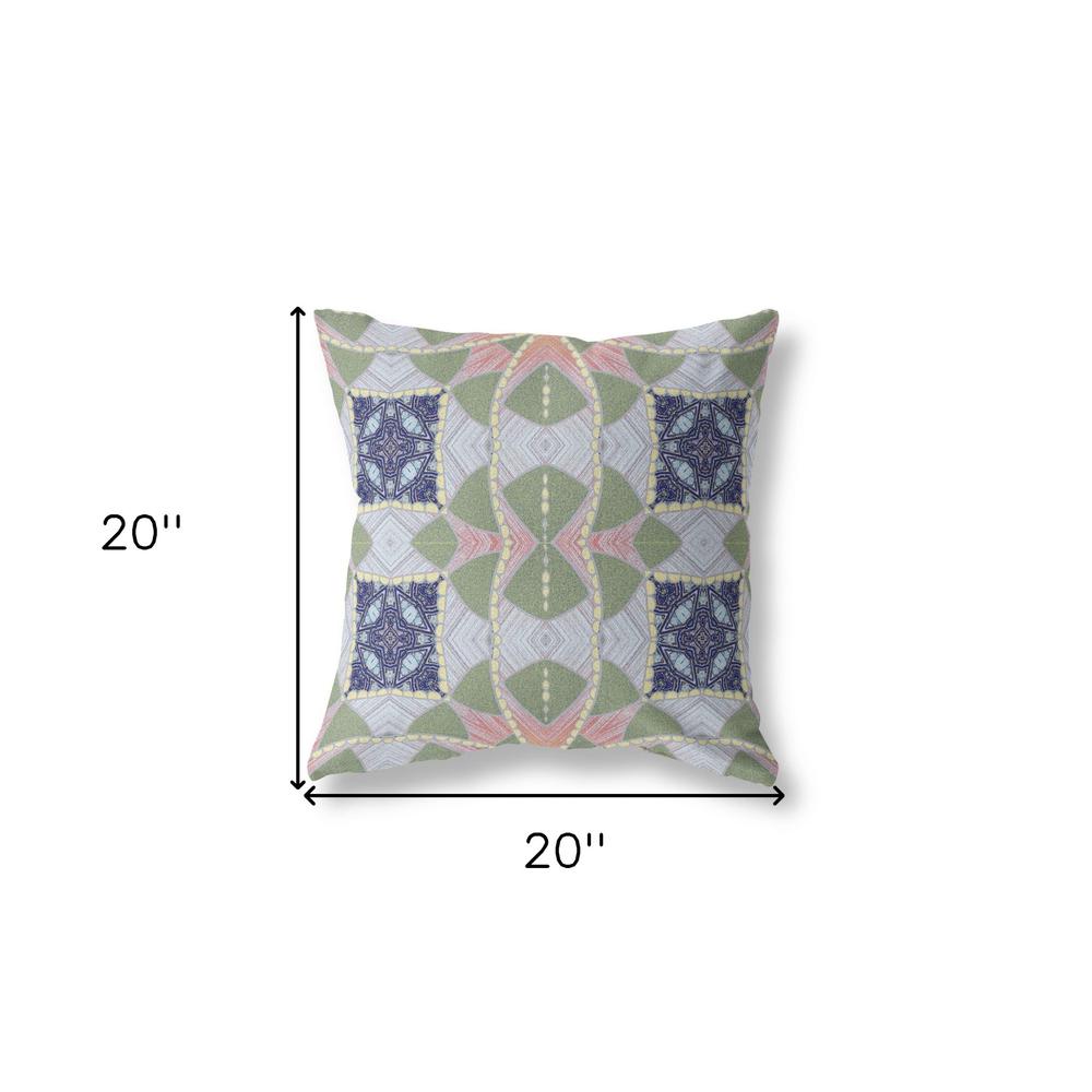 20"x20" Green Pink Indigo Zippered Broadcloth Geometric Throw Pillow. Picture 5