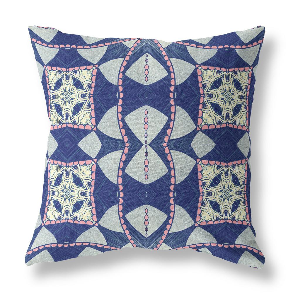 16" X 16" Indigo And Pink Zippered Geometric Indoor Outdoor Throw Pillow. Picture 1