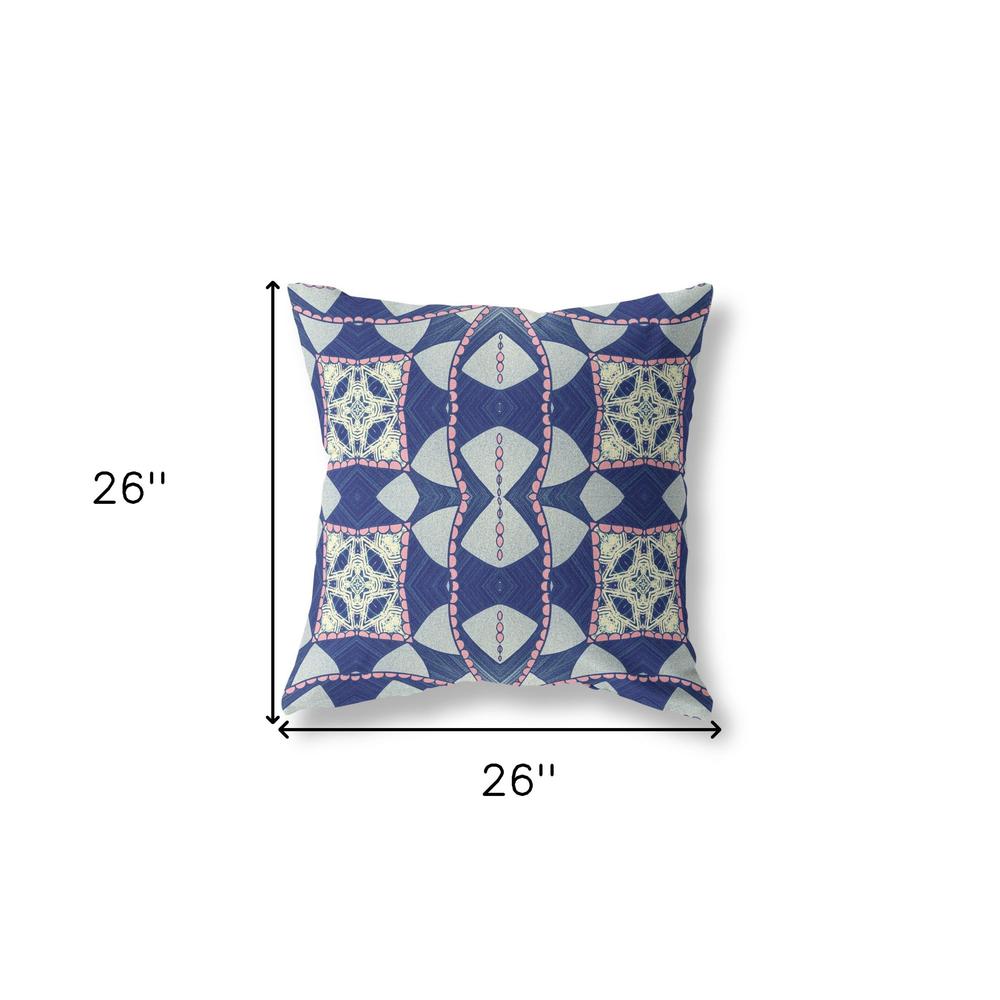 26" X 26" Indigo And Pink Zippered Geometric Indoor Outdoor Throw Pillow. Picture 5