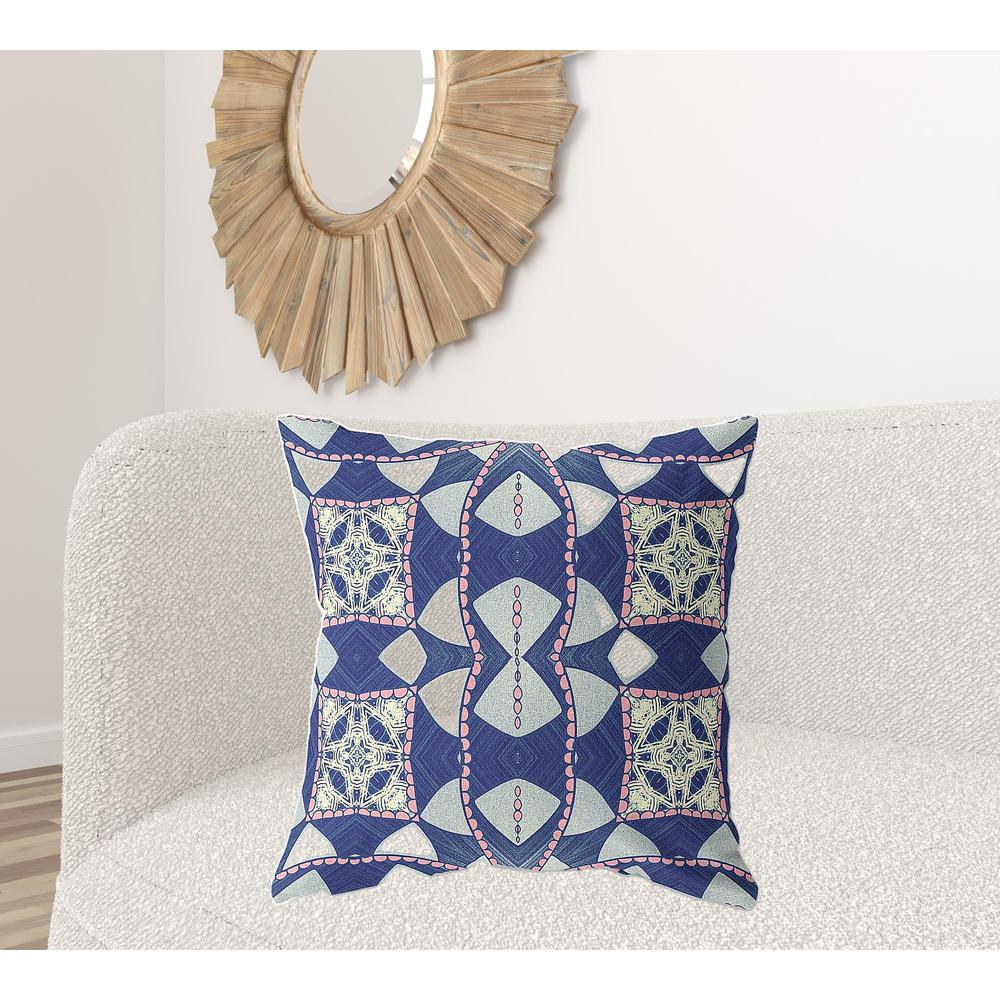 26" X 26" Indigo And Pink Zippered Geometric Indoor Outdoor Throw Pillow. Picture 2