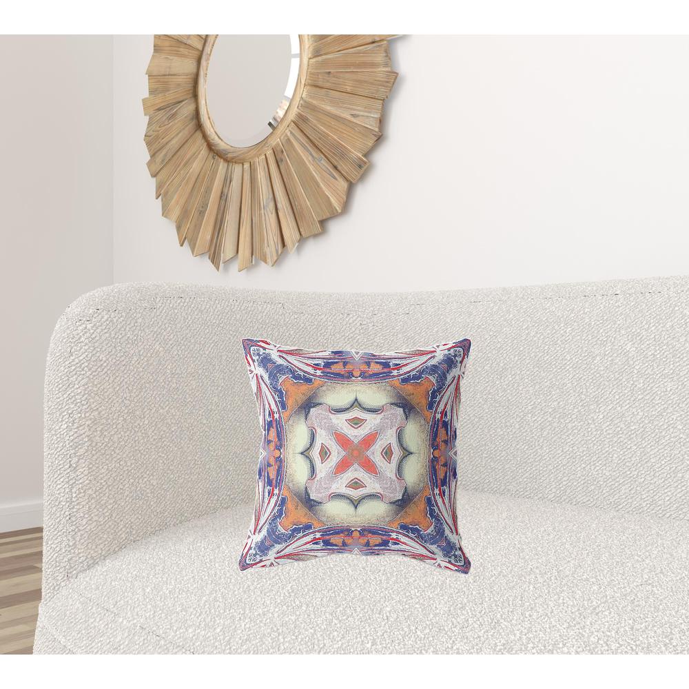 Blue Orange Muted Yellow White Zippered Broadcloth Geometric Throw Pillow. Picture 2