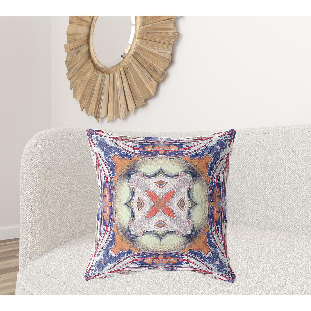 Blue Orange Muted Yellow White Zippered Broadcloth Geometric Throw Pillow. Picture 2