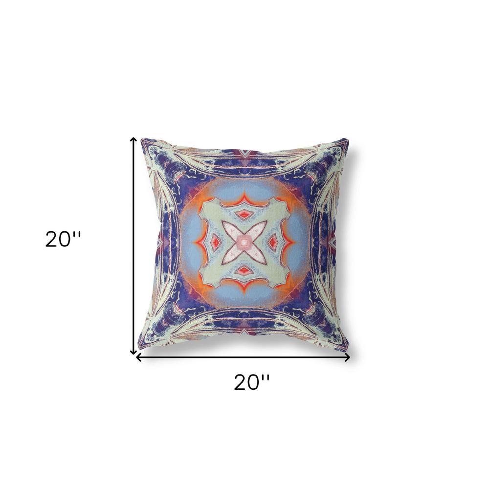 Cream Grey Indigo Light Blue Orange Zippered Broadcloth Geometric Throw Pillow. Picture 6