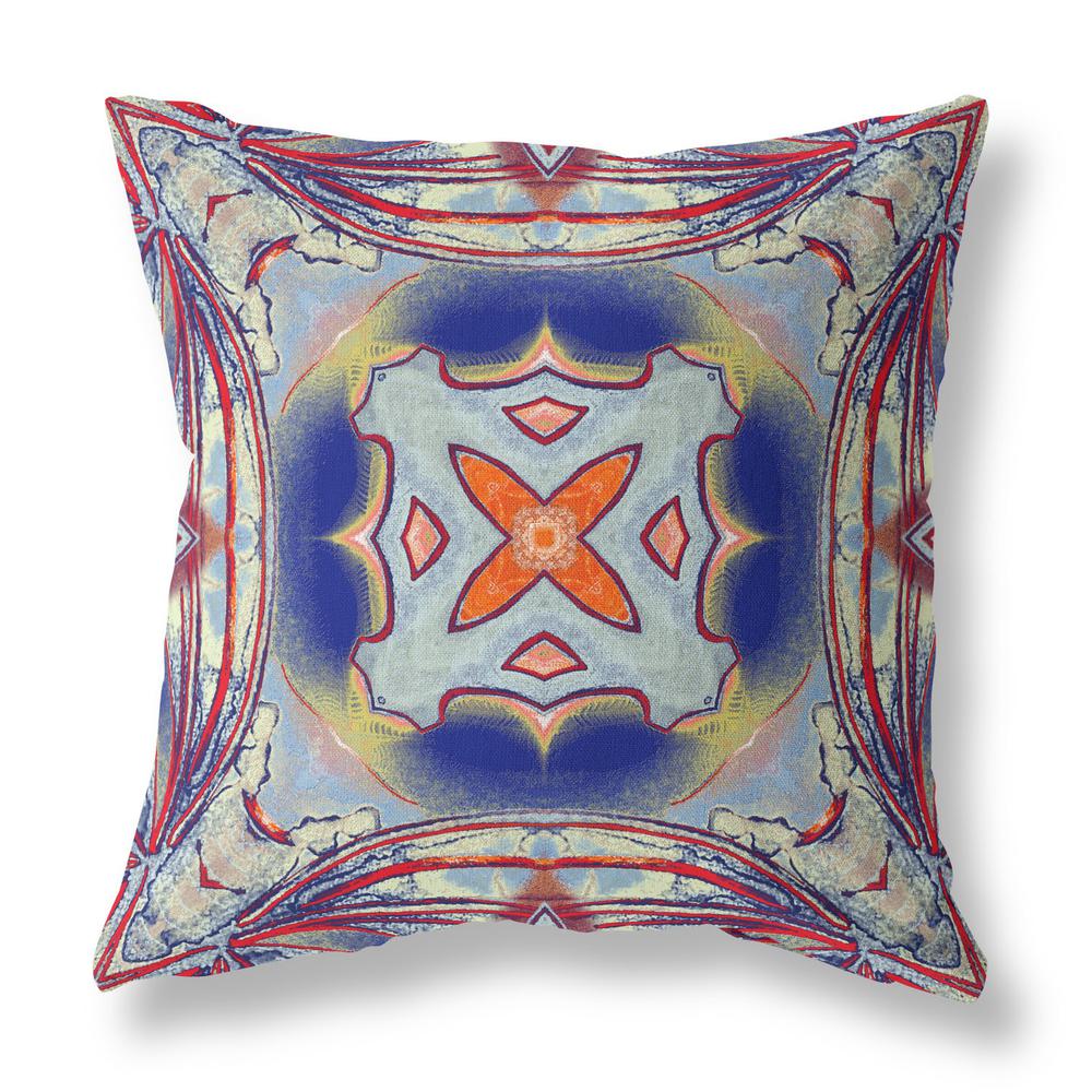 Gray Red Orange Midnight Blue Zippered Broadcloth Geometric Throw Pillow. Picture 1